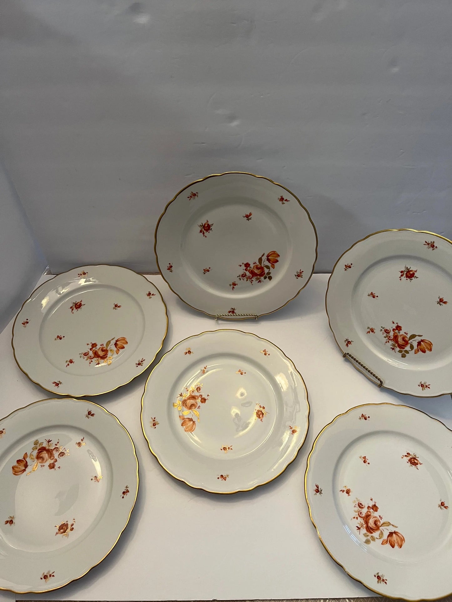 Vintage Meissen Golden Coral Bavaria Dinnerware Set 6 Germany - Finest Antique