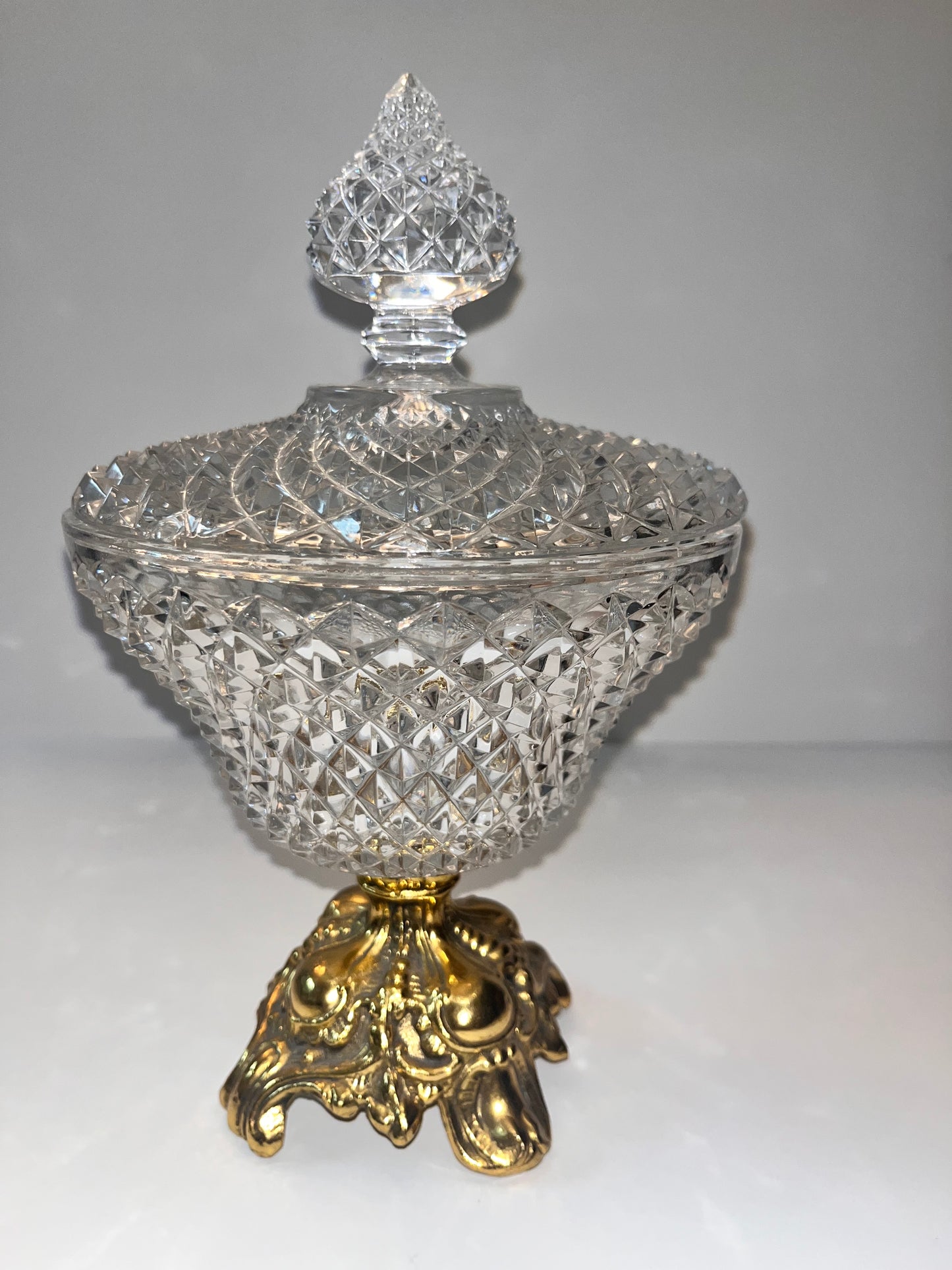 Vintage Mid-Century Hollywood Regency Brass and Crystal Compote - Finest Antique