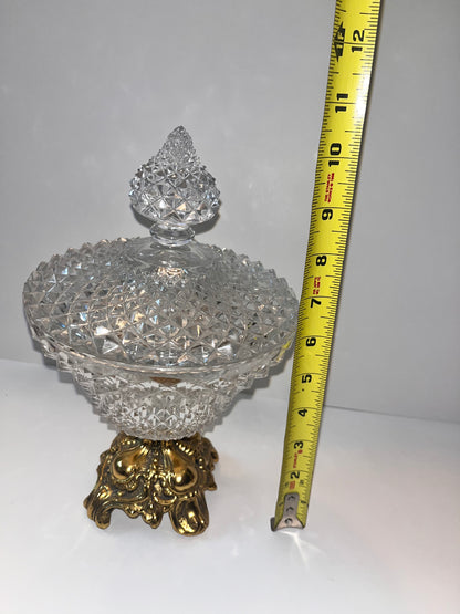 Vintage Mid-Century Hollywood Regency Brass and Crystal Compote - Finest Antique