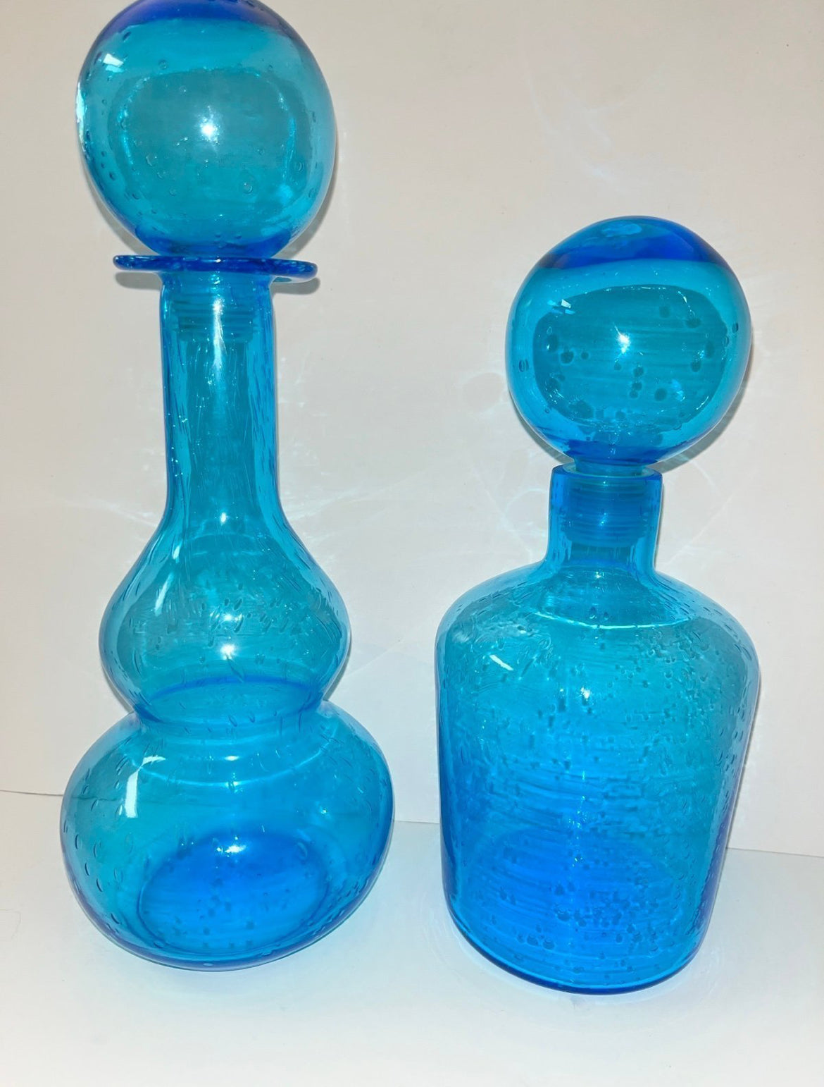 Vintage Mid-Century Modern Blue Glass Decanters - Finest Antique