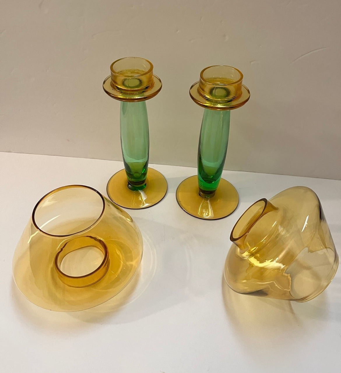 Vintage Mid-Century Modern Glass Candleholders Gardeners Eden - Finest Antique