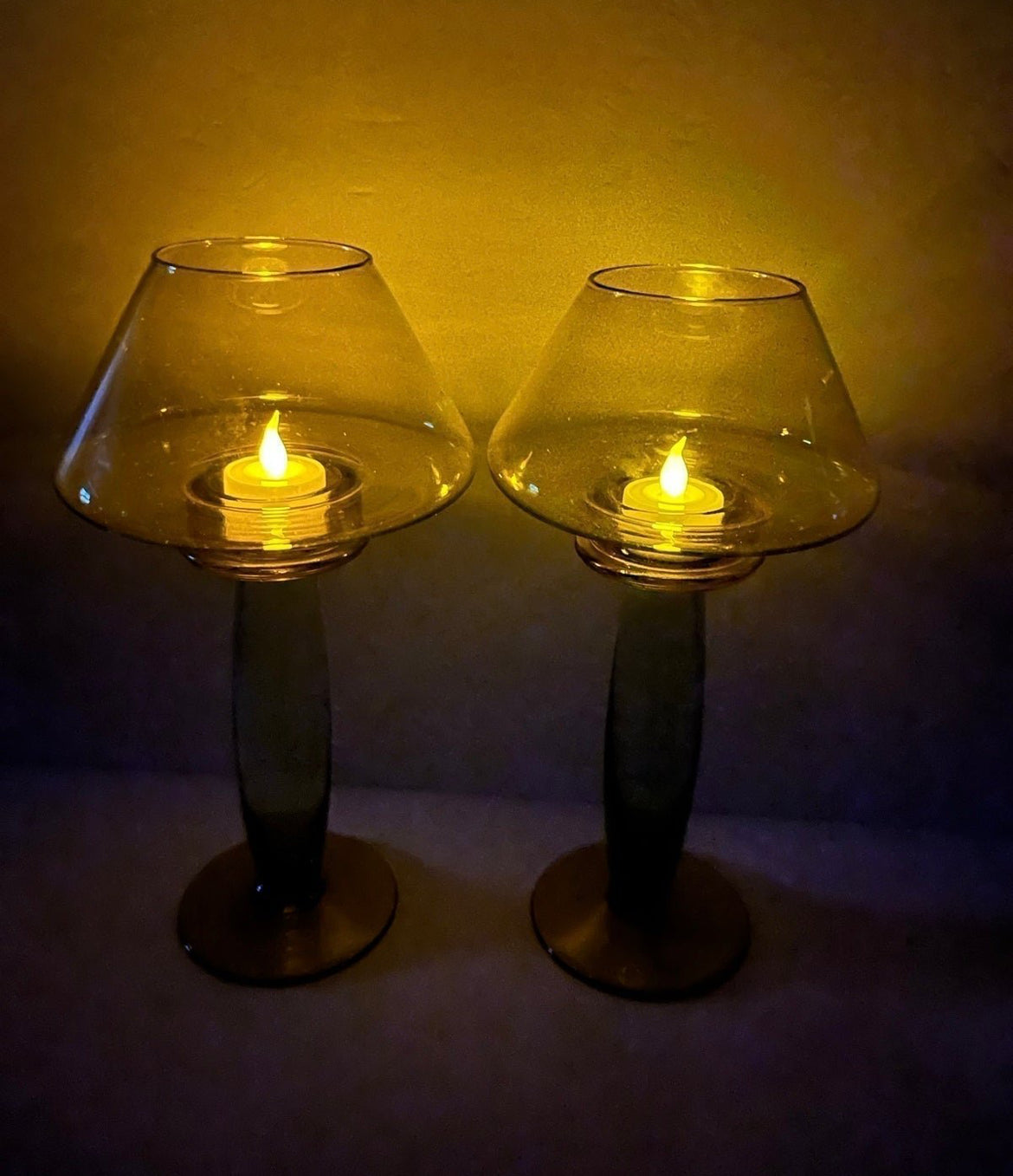 Vintage Mid-Century Modern Glass Candleholders Gardeners Eden - Finest Antique