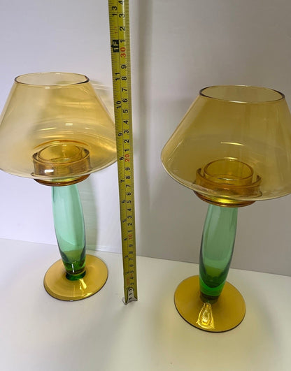 Vintage Mid-Century Modern Glass Candleholders Gardeners Eden - Finest Antique