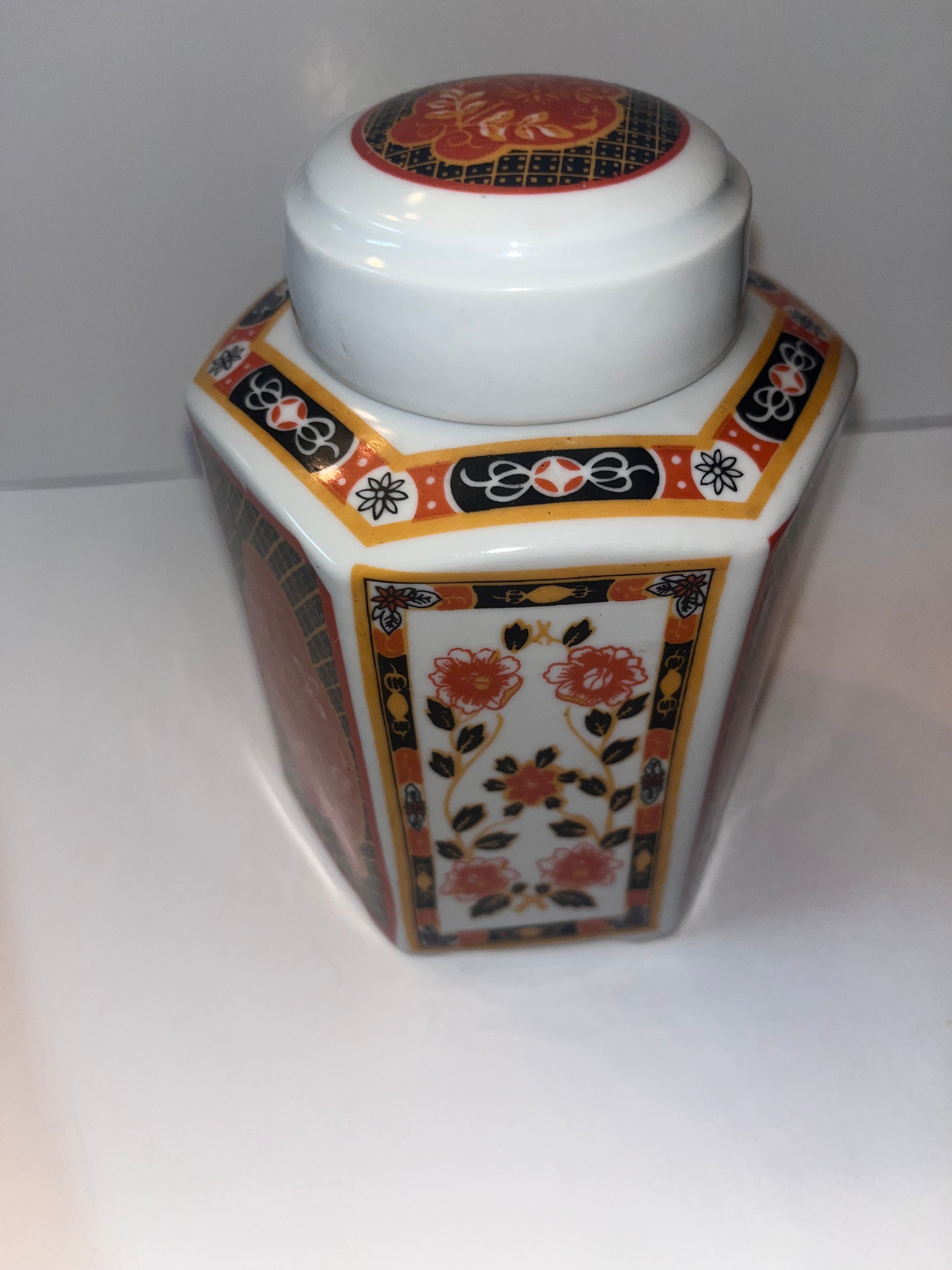 Vintage Porcelain Octagonal Large Plate and Tea Box - Finest Antique