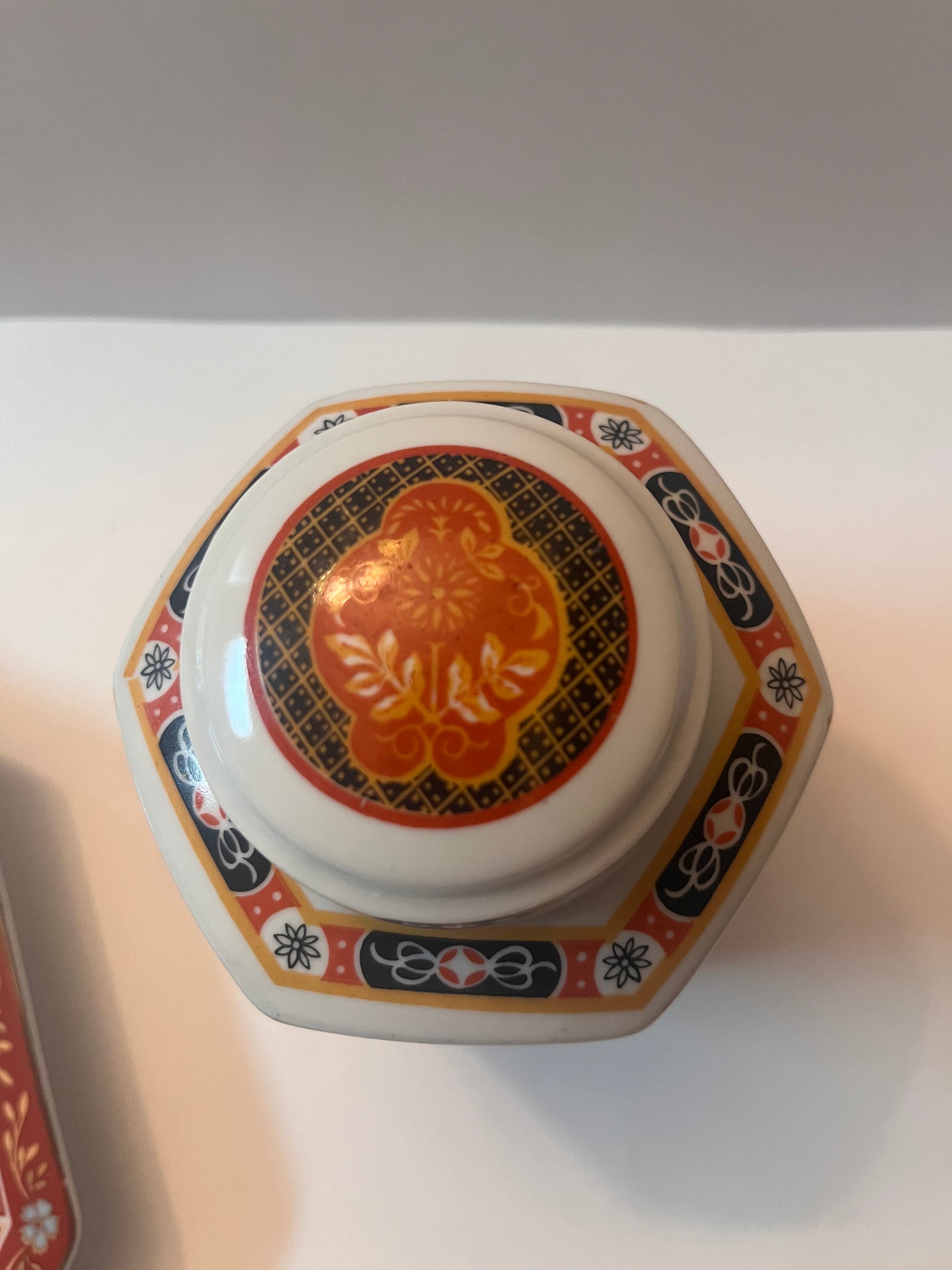 Vintage Porcelain Octagonal Large Plate and Tea Box - Finest Antique