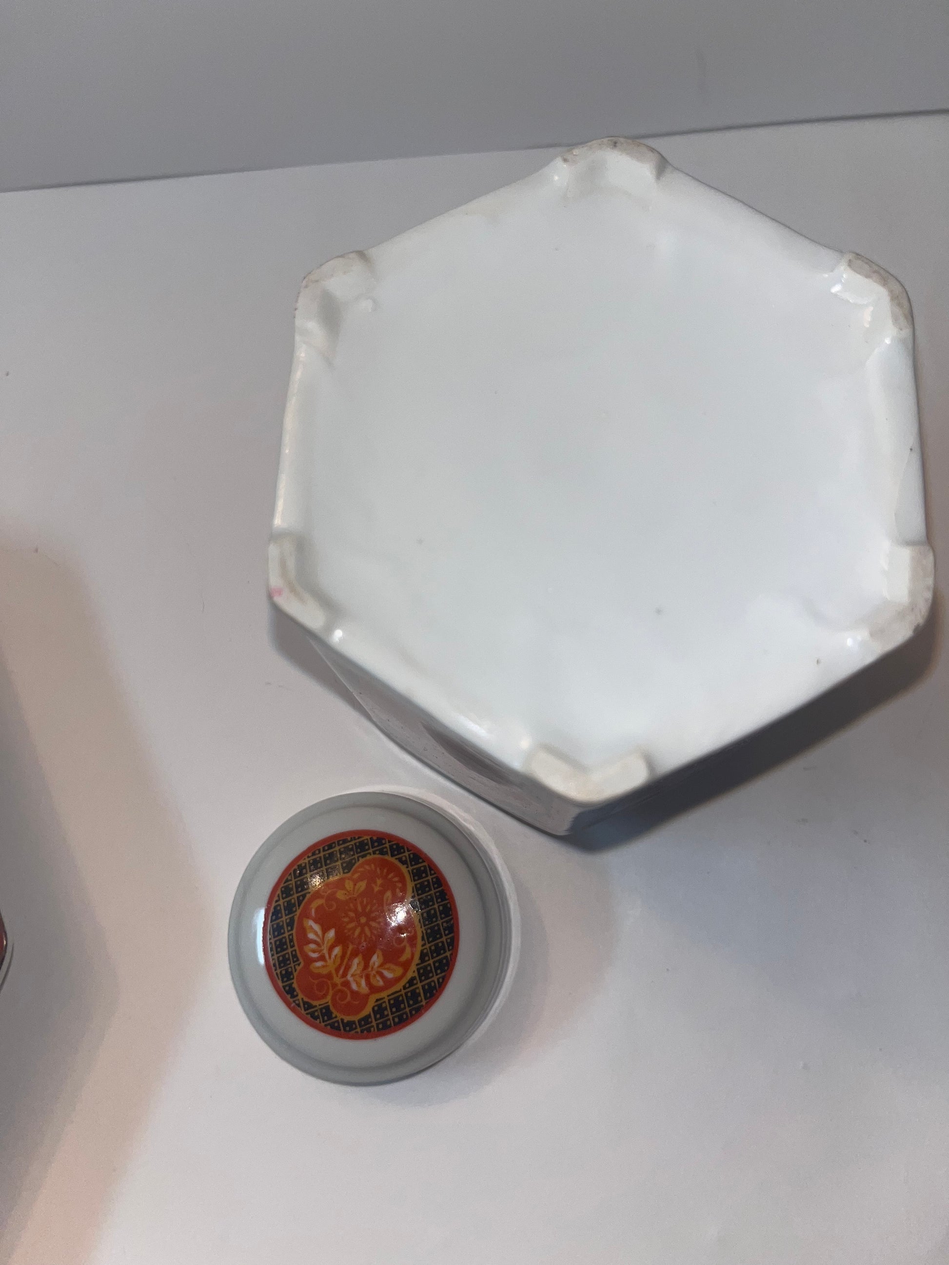 Vintage Porcelain Octagonal Large Plate and Tea Box - Finest Antique