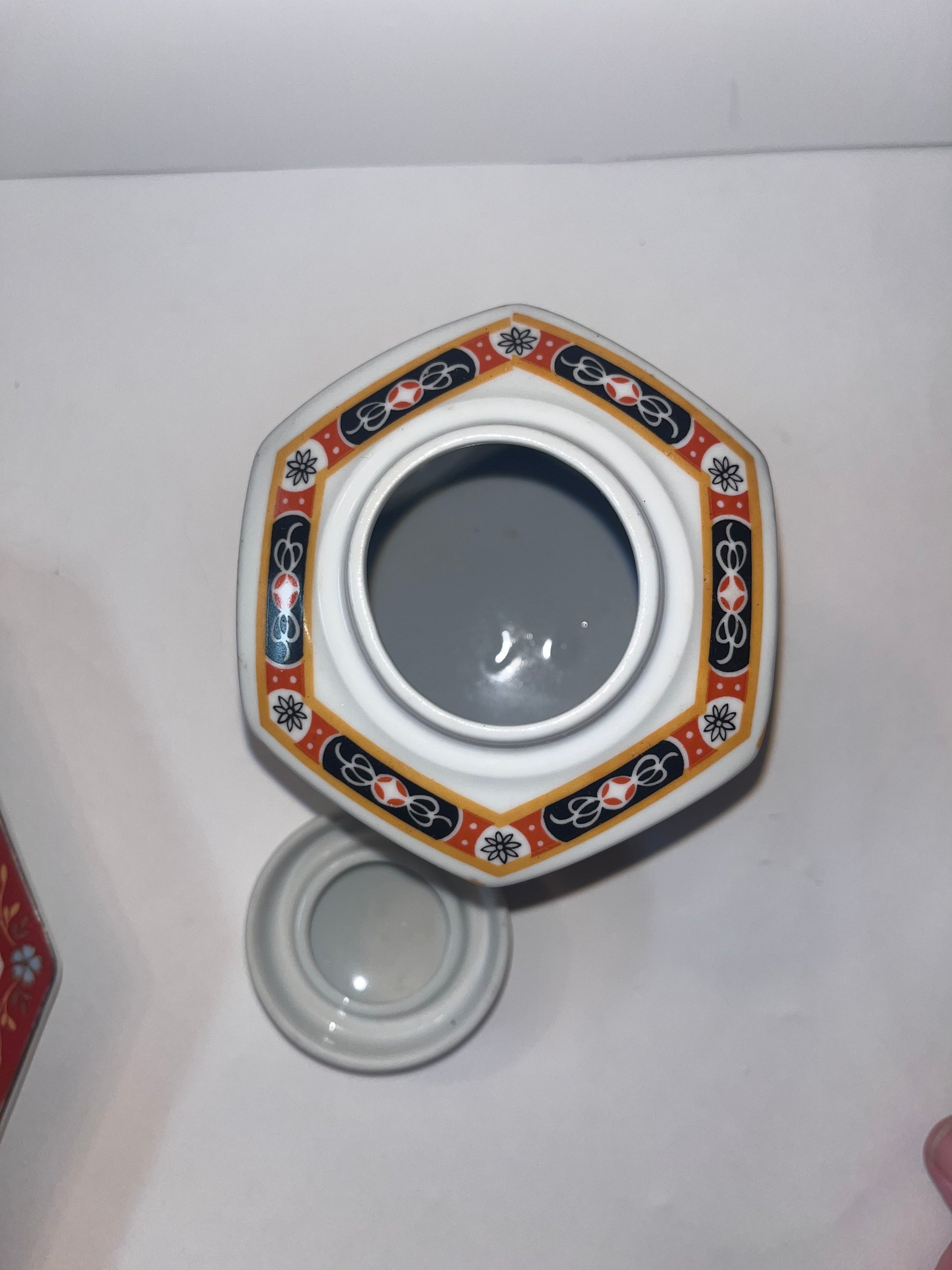 Vintage Porcelain Octagonal Large Plate and Tea Box - Finest Antique