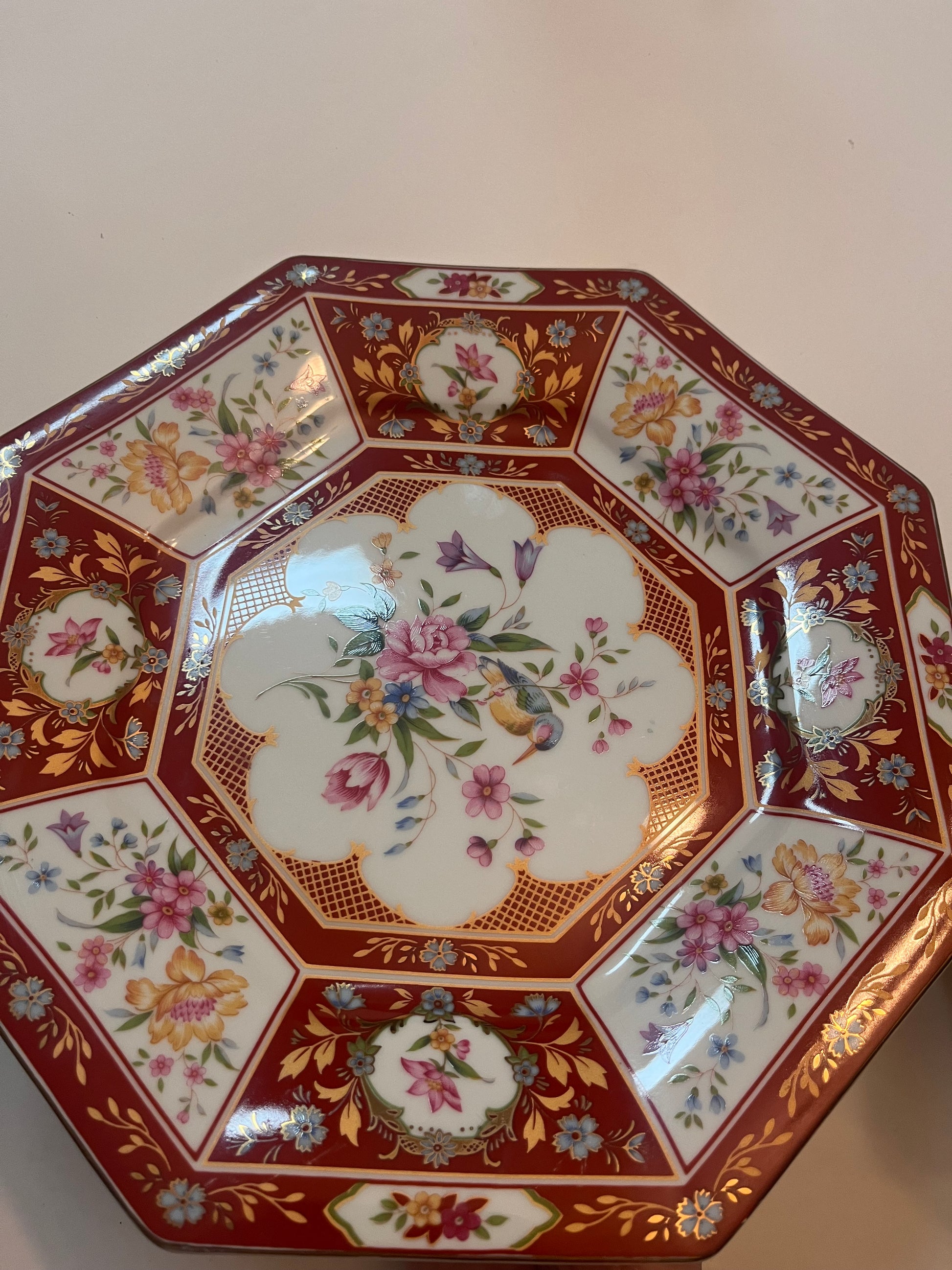 Vintage Porcelain Octagonal Large Plate and Tea Box - Finest Antique