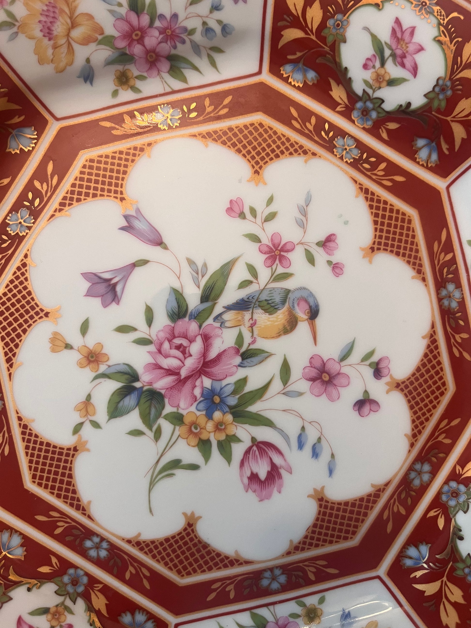 Vintage Porcelain Octagonal Large Plate and Tea Box - Finest Antique
