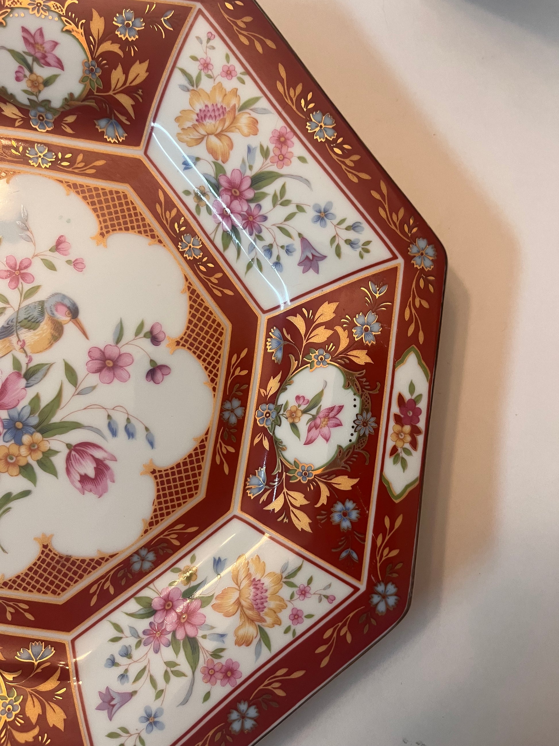 Vintage Porcelain Octagonal Large Plate and Tea Box - Finest Antique
