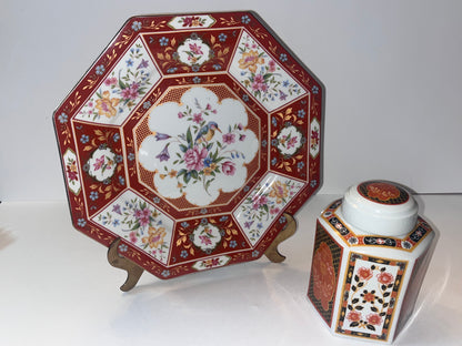 Vintage Porcelain Octagonal Large Plate and Tea Box - Finest Antique