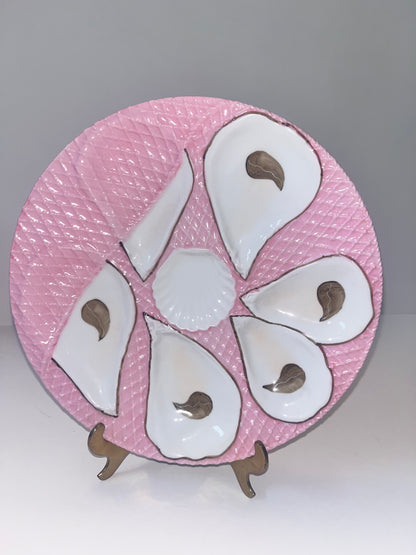 Vintage Porcelain Oyster Plate with Pink Glaze and Scalloped Design - Finest Antique
