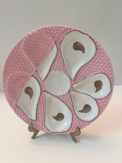 Vintage Porcelain Oyster Plate with Pink Glaze and Scalloped Design - Finest Antique