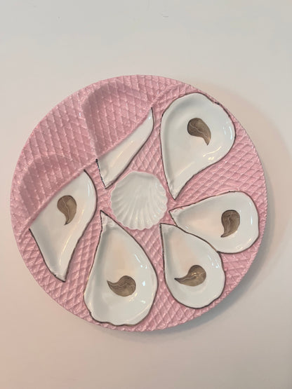 Vintage Porcelain Oyster Plate with Pink Glaze and Scalloped Design - Finest Antique