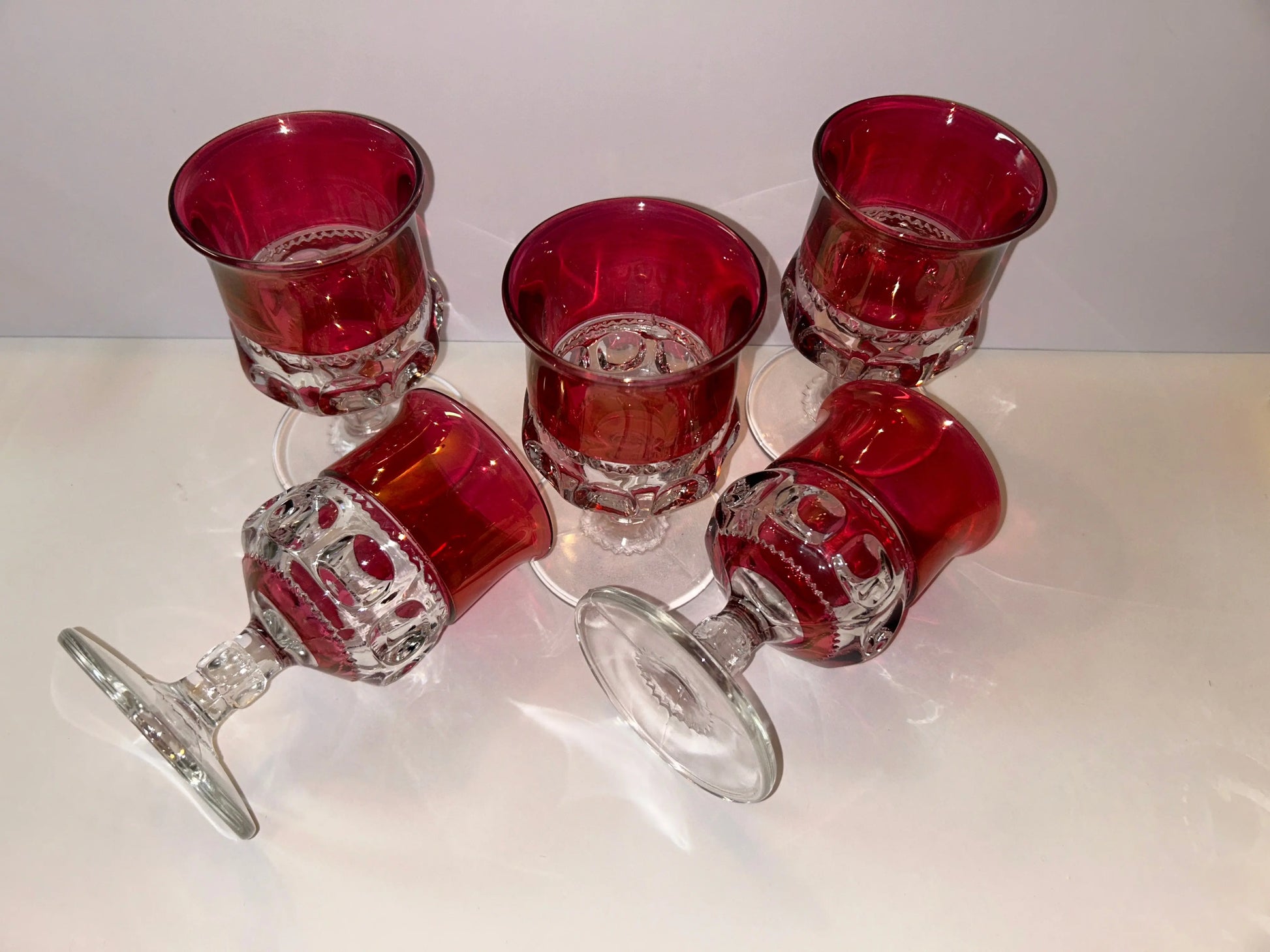 Vintage Ruby Glass Stemware Goblets - Finest Antique