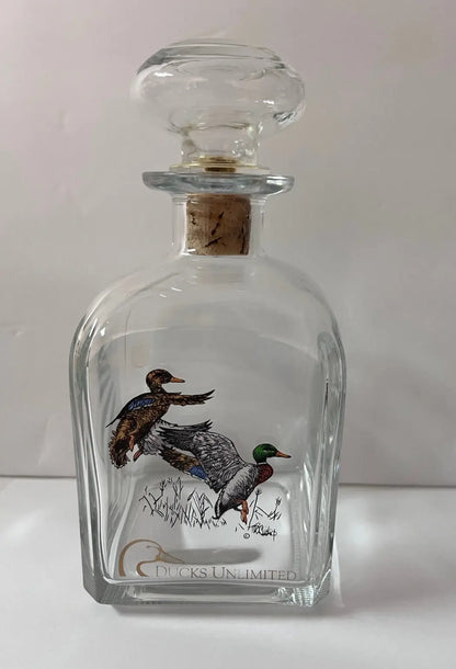 Vintage Signed Richard E. Bishop Ducks Unlimited Decanter Set - Finest Antique