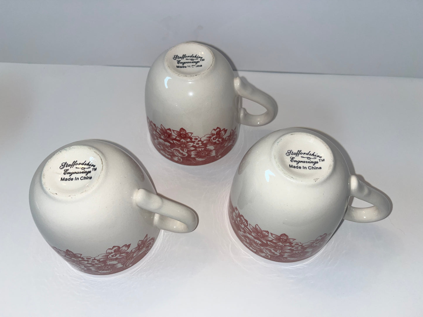 Vintage Staffordshire Engravings Floral Mugs - Finest Antique