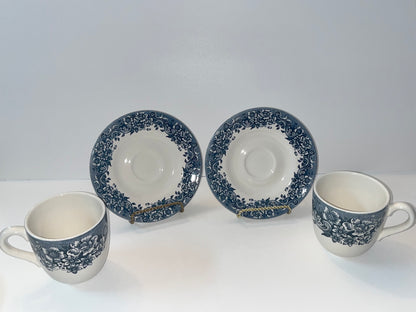 Vintage Staffordshire Engravings Floral Teacup and Saucer Set - Finest Antique