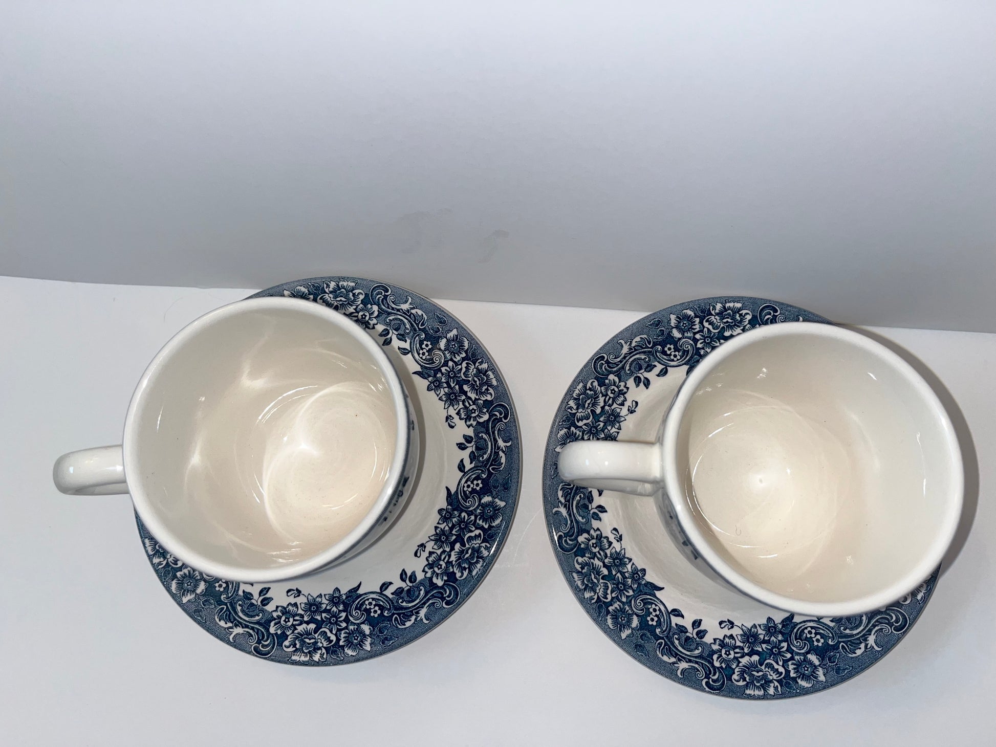 Vintage Staffordshire Engravings Floral Teacup and Saucer Set - Finest Antique