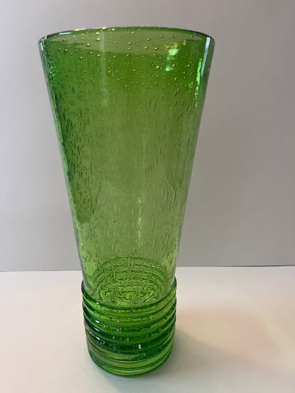 Vintage Tall Hand-Blown Green Glass Art Vase - Finest Antique