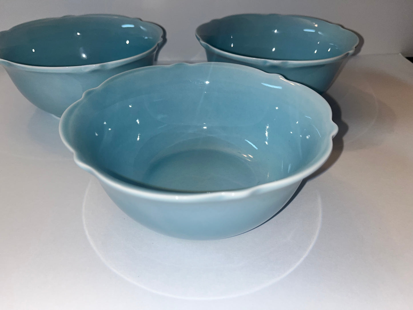 Vintage Threshold Wellsbridge Aqua Blue Stoneware Bowls - Finest Antique