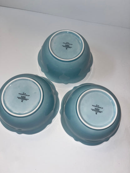 Vintage Threshold Wellsbridge Aqua Blue Stoneware Bowls - Finest Antique