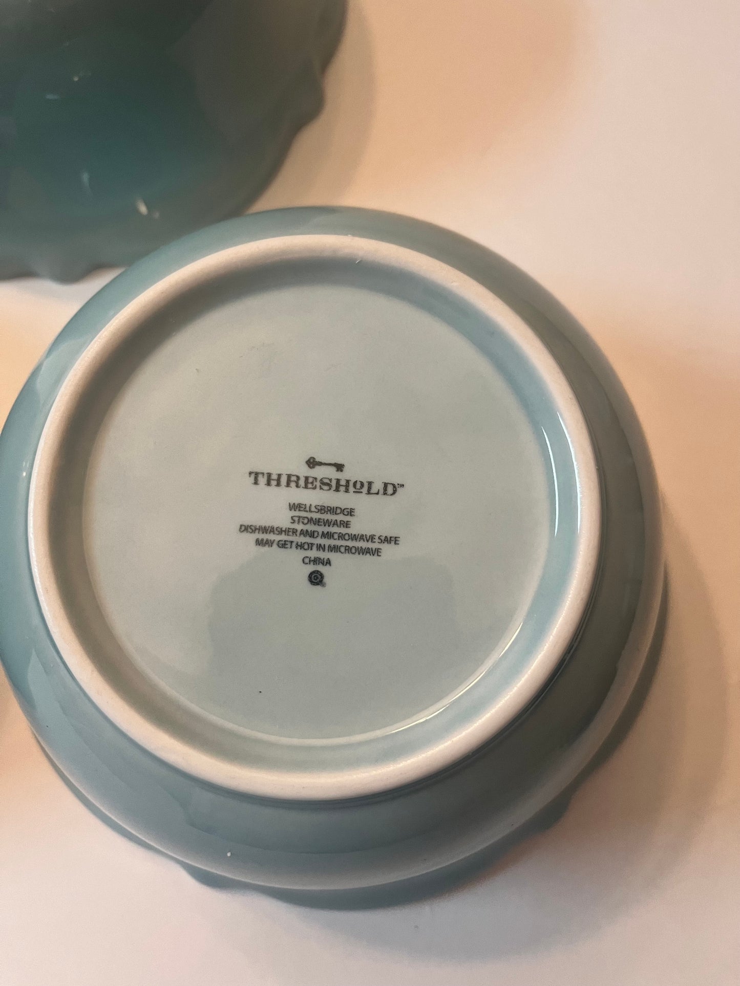 Vintage Threshold Wellsbridge Aqua Blue Stoneware Bowls - Finest Antique