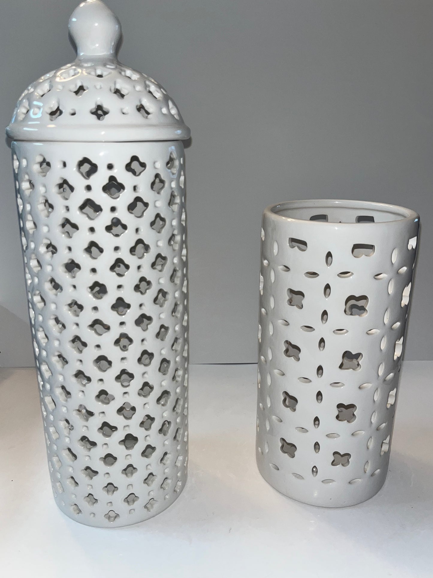 White Ceramic Latticework Vases - Finest Antique