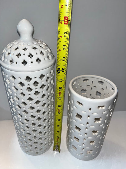 White Ceramic Latticework Vases - Finest Antique