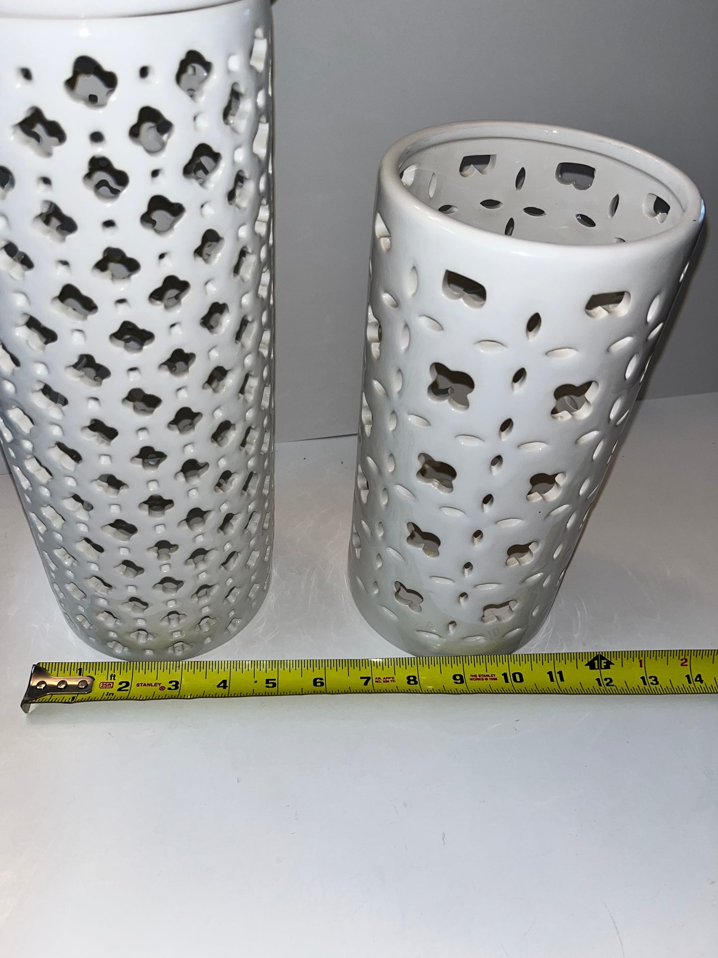 White Ceramic Latticework Vases - Finest Antique