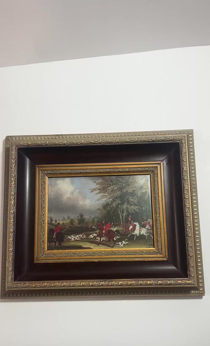 Antique/Vintage James Pollard English Hunting Print -"The Hertfordshire Hunt"- Ornate 2" Deep Wooden Frame